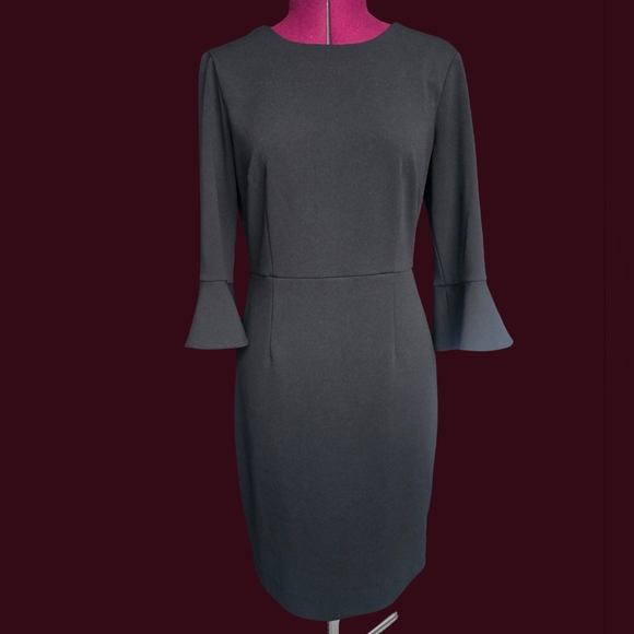 Donna Morgan x Kendall  Black 3/4 Ruffle Sleeve LBD Sheath Dress Size 6 - Picture 5 of 11